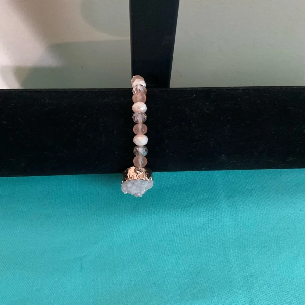Cream and Beige Beaded Bracelet w/White Druzzy